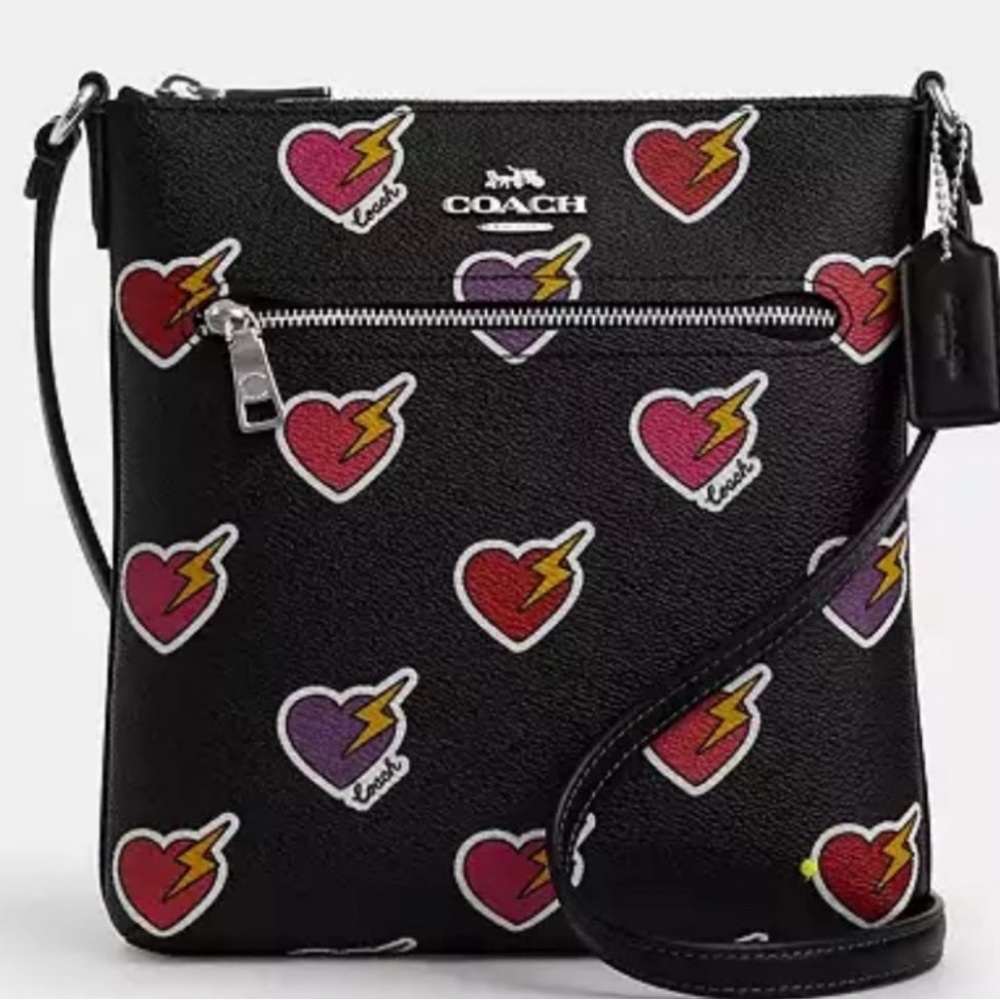 COACH NWT Mini Rowan File Bag With Heart Bolt Print